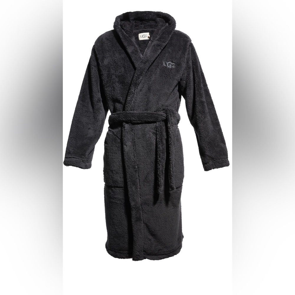 UGG Beckett Black Plush Hooded Bathrobe